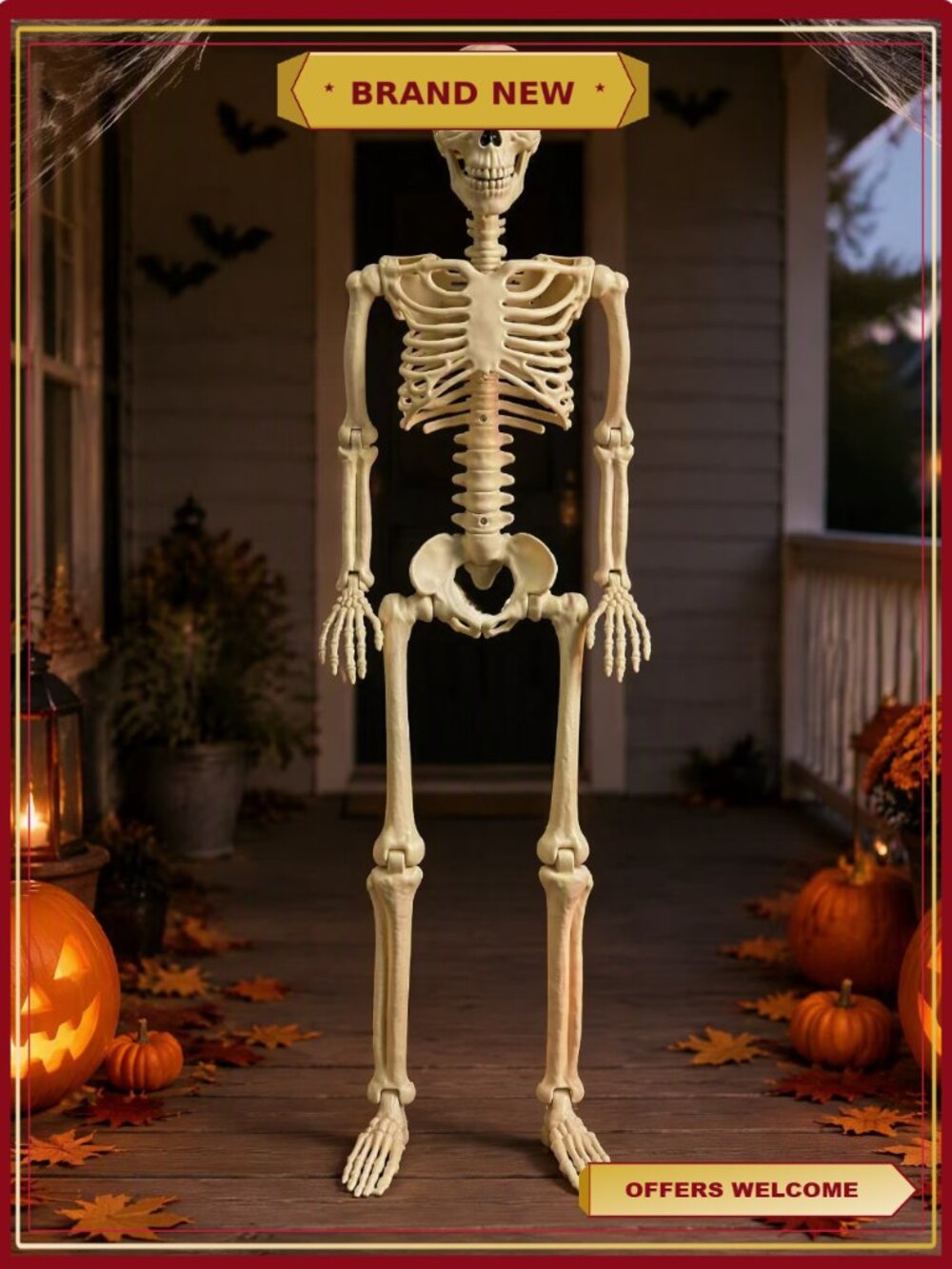3.3 ft Poseable Halloween Skeleton Decoration with Movable Joints
